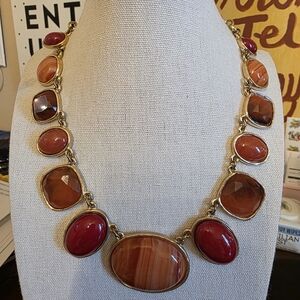 Chico's Red and Orange Stone Necklace